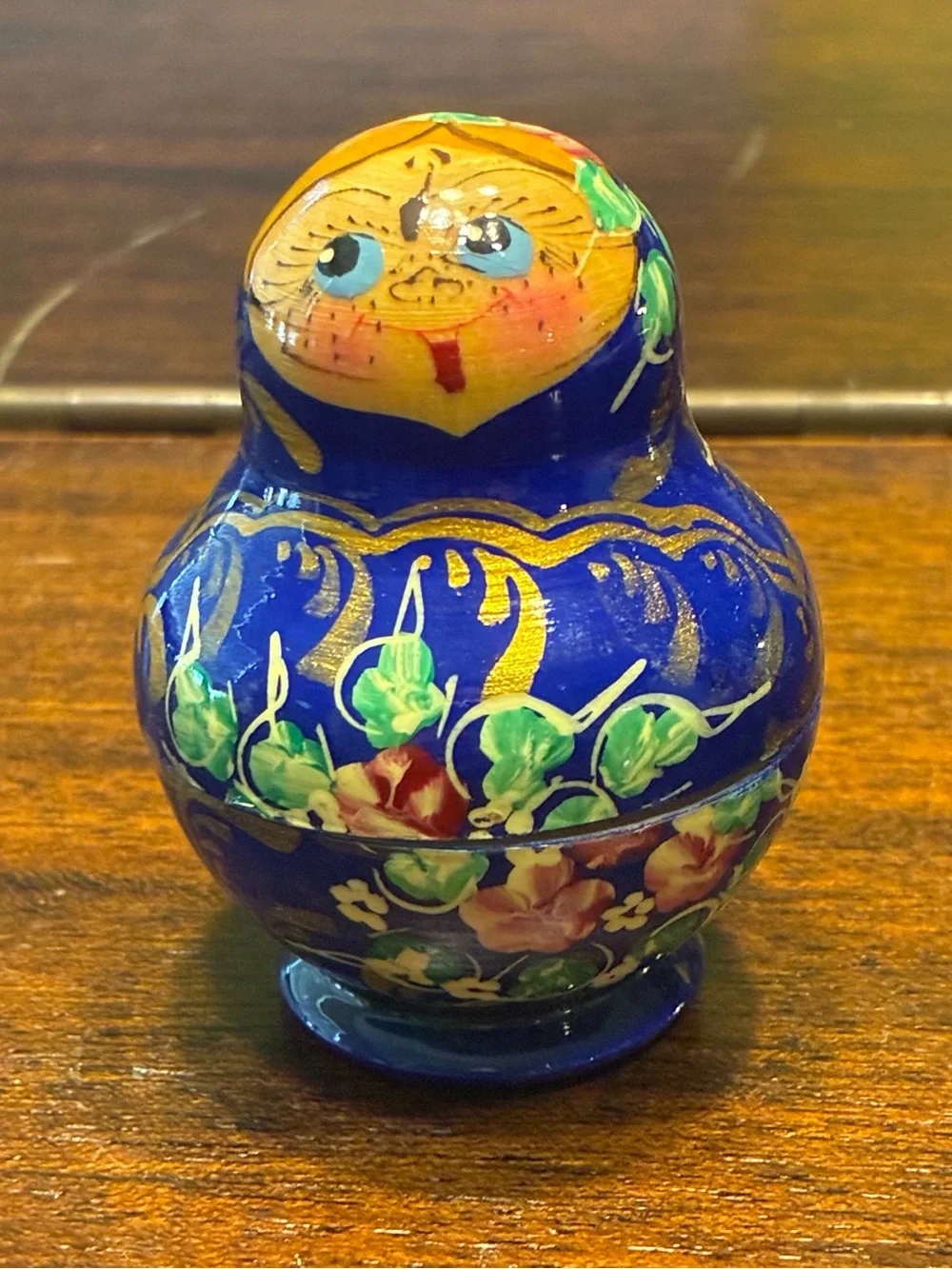 Hand-Painted Blue Floral Matryoshka Nesting Doll